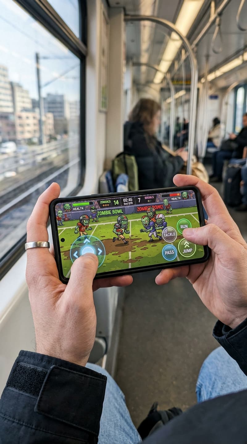 Zombie Football mobile : jeu de tir sur zombies avec commandes tactiles.
