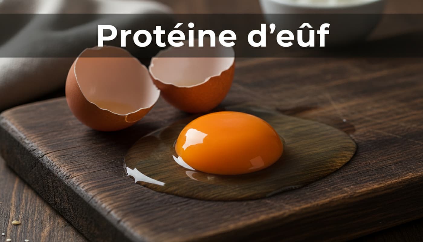 Gros plan d'un œuf cru fraîchement cassé avec un jaune orange vif et un albumen clair sur une surface en bois sombre rustique, éclairage latéral doux, arrière-plan flou.