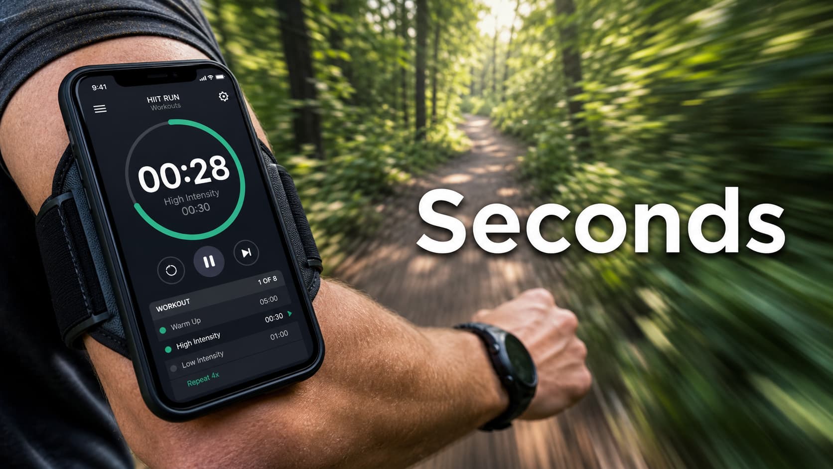 Un smartphone attaché à un brassard affiche l